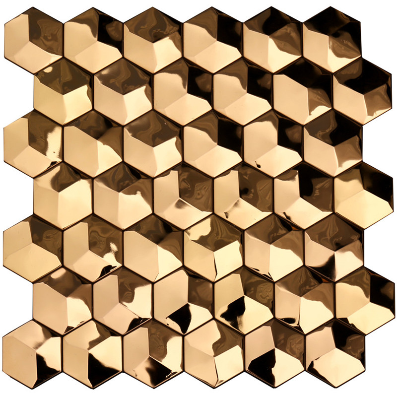 Роскошные 3D Золотые Шестигранные Металлические Настенные Плитки Art Decor