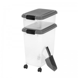 Контейнер для корма для домашних животных с колесами Серый контейнер для хранения Большой контейнер для сухих продуктов для хра...