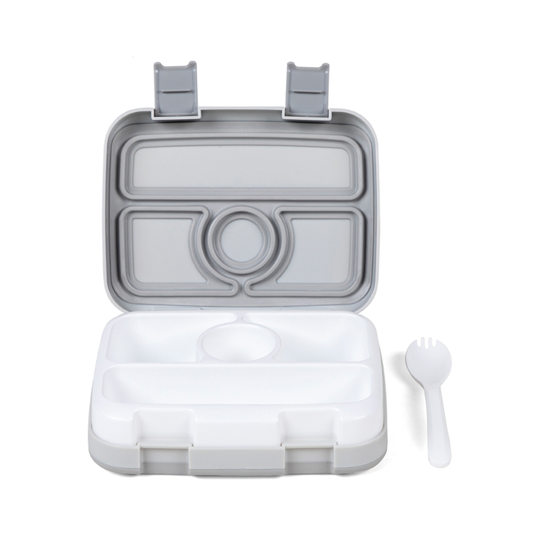 Детская пластиковая коробка для завтрака Bento с 4 отделениями и набором столовых приборов