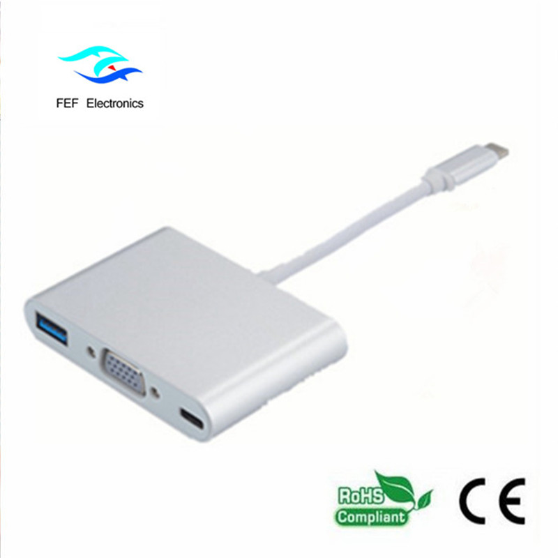 USB TYPE-C - USB3.0 гнездо + VGA гнездо + PD три в одном конвертере Корпус ABS Код: FEF - USBIC-007