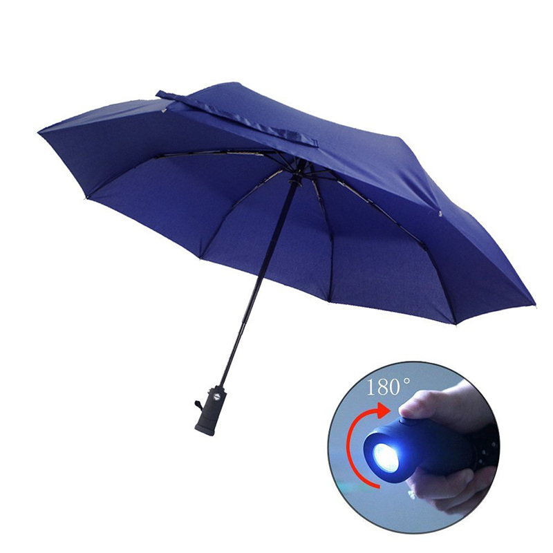 2019 дождливый сильный водонепроницаемый оптом 3 раза зонтик со светодиодным фонариком