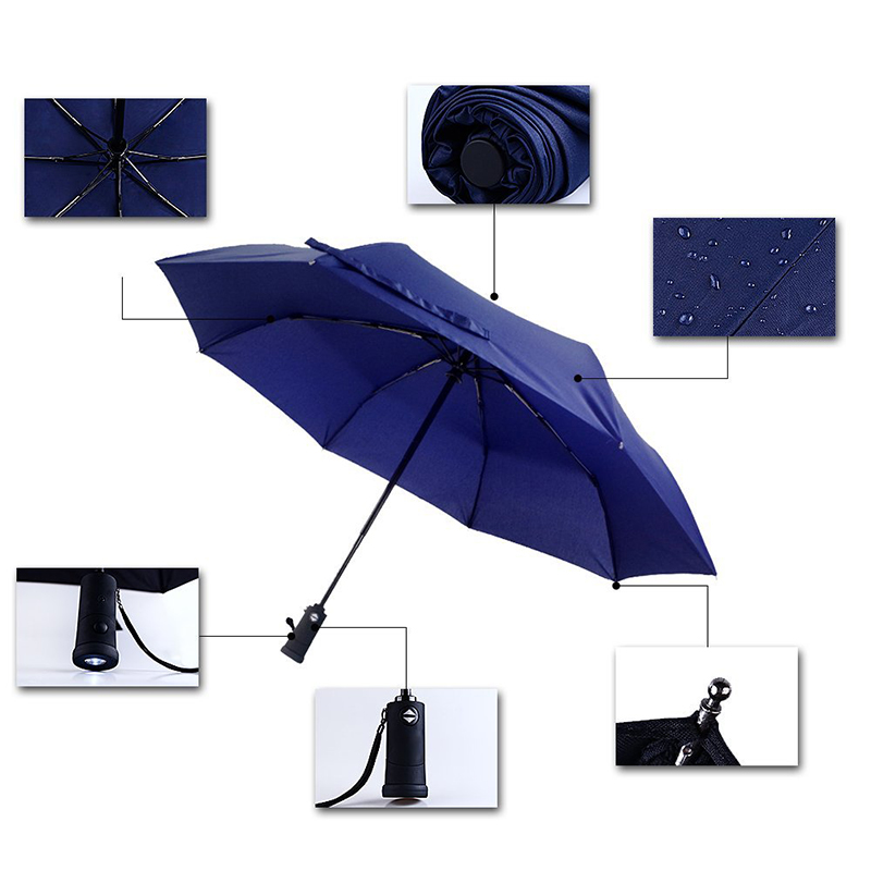 2019 дождливый сильный водонепроницаемый оптом 3 раза зонтик со светодиодным фонариком