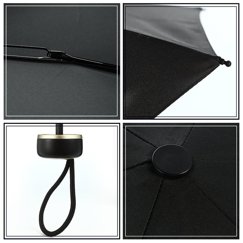 Черная ткань pongee металлический каркас пластиковая ручка ручной открытый 5-кратный мини карманный зонт