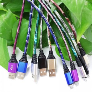 Сияющая искусственная кожа Быстрая зарядка Круглый алюминиевый корпус USB-кабель для микро-USB, Тип C, iPhone, зарядка молнии и синхрони...