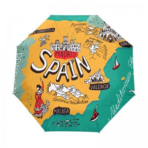 Ветрозащитная печать на заказ pongee ткань 2 секция ребра стекловолокна автомат 3 складной зонт