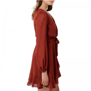 Новое прибытие ржавый металлик фигурист с длинными рукавами мини-платье для женщин