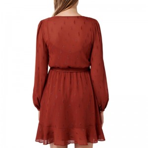 Новое прибытие ржавый металлик фигурист с длинными рукавами мини-платье для женщин