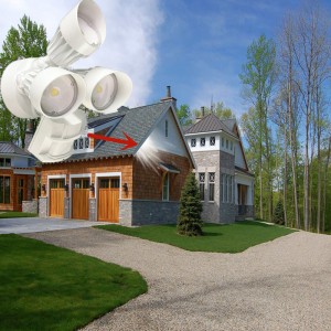 Светодиодный наружный прожектор с датчиком движения, 30 Вт, 3 головки, белый, с подсветкой