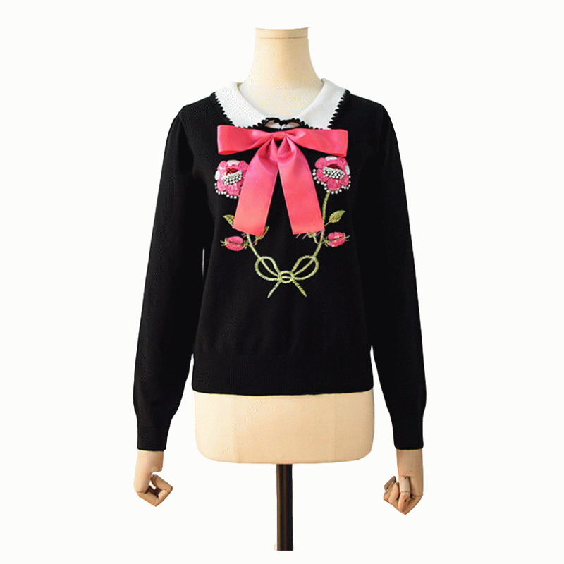 Женская одежда на заказ Цветочная вышивка пуловеры Свитера вязаные