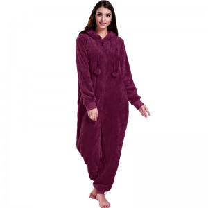 Женщины Red Onesie Пижама с Ушами Животных