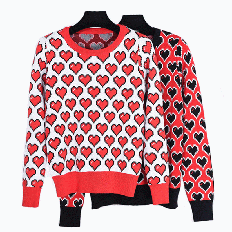 OEM u0026 ODM 100% хлопок сердца жаккардовые женские вязаные свитера