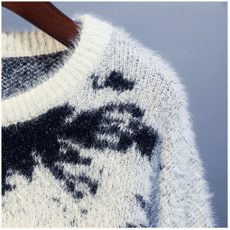 2019 Длинный меховой жаккардовый жаккардовый пуловер с длинным мехом