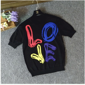 2018 Custom Jacquard LOVE Шрифт с коротким рукавом Летний пуловер свитер