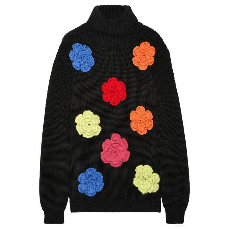 Женская шерстяная водолазка с цветочным принтом ручной работы Зимние пуловеры