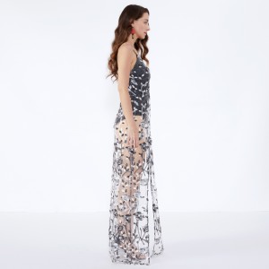 Чистая пряжа тонкие цветочные сексуальные прозрачные макси вечерние платья JCGJ190315078