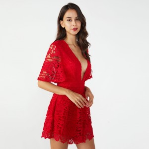 Красный вышитый цельный женский причинный короткий сексуальный комбинезон для женщин