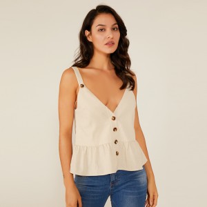 Summer Devep V Girls Сексуальный топ без рукавов Модный дизайн Белая рубашка без рукавов Lady Blouse