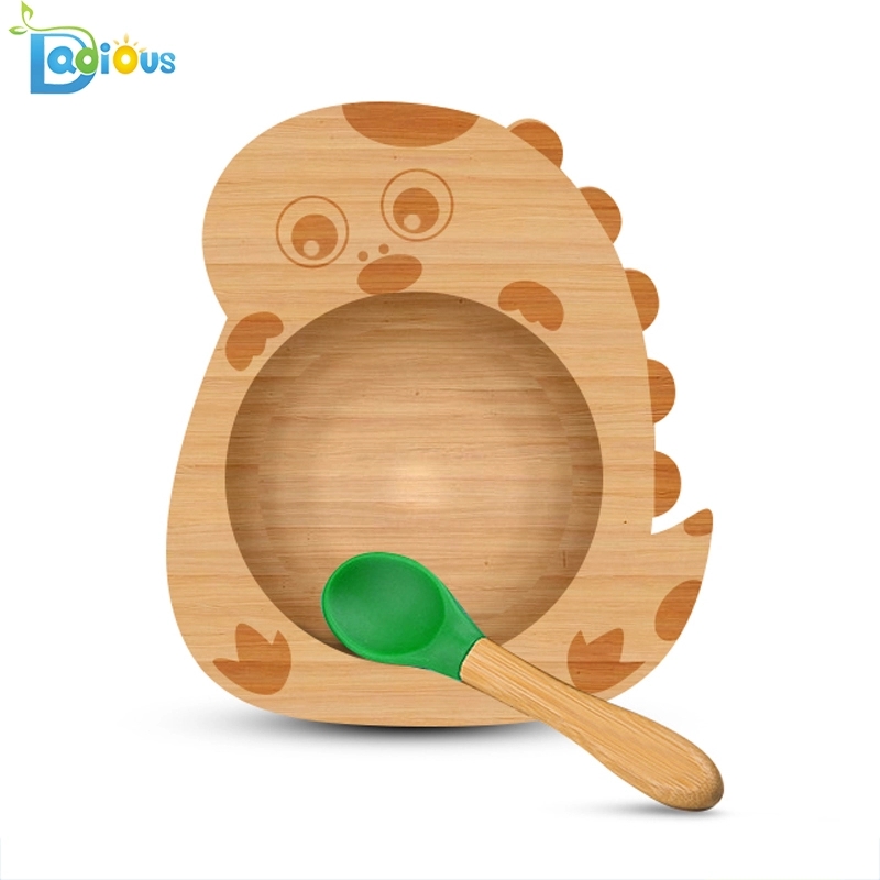Новые товары Бамбуковый набор для кормления Детские тарелки и миски Прочная бамбуковая присоска Разделенная деревянная детская тарелка