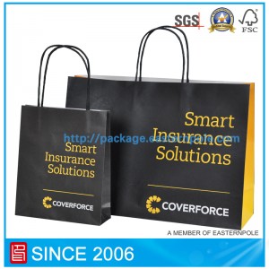 Черный бумажный пакет с тиснением логотипом из фольги