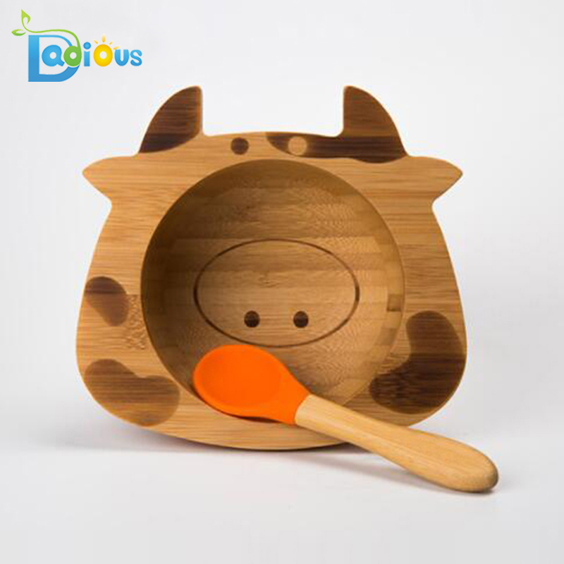 Органическая бамбуковая миска Подарочный набор для малышей Детские бамбуковые присоски Форма животных Бамбуковая миска