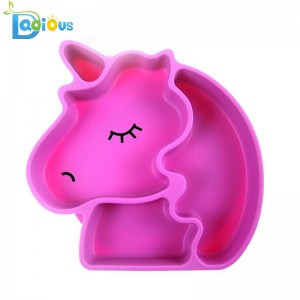 FDA Силиконовая ручка Присоска Разделенная тарелка для малышей BPA Бесплатная силиконовая детская тарелка