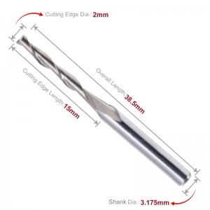 1/8 \"Диаметр хвостовика. Твердосплавные концевые фрезы с цилиндрическим носиком, 2 мм режущий диаметр. Фрезы с ЧПУ, 2-канавный спира...