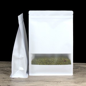 Белая бумажная упаковочная сумка Матовое окно с боковыми вставками с застежкой-молнией Упаковочные пакеты с застежкой-молнией