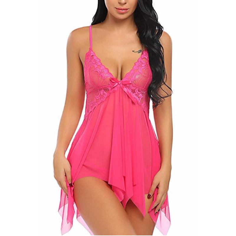Женское Сексуальное Женское Белье Кружева Babydoll V Шеи Пижамы Ремешок Сорочка в нескольких цветах Rose-Team