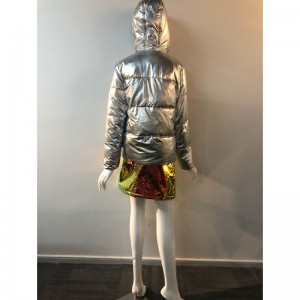 Дамское серебристое металлическое пуховое пальто RLWPC0049