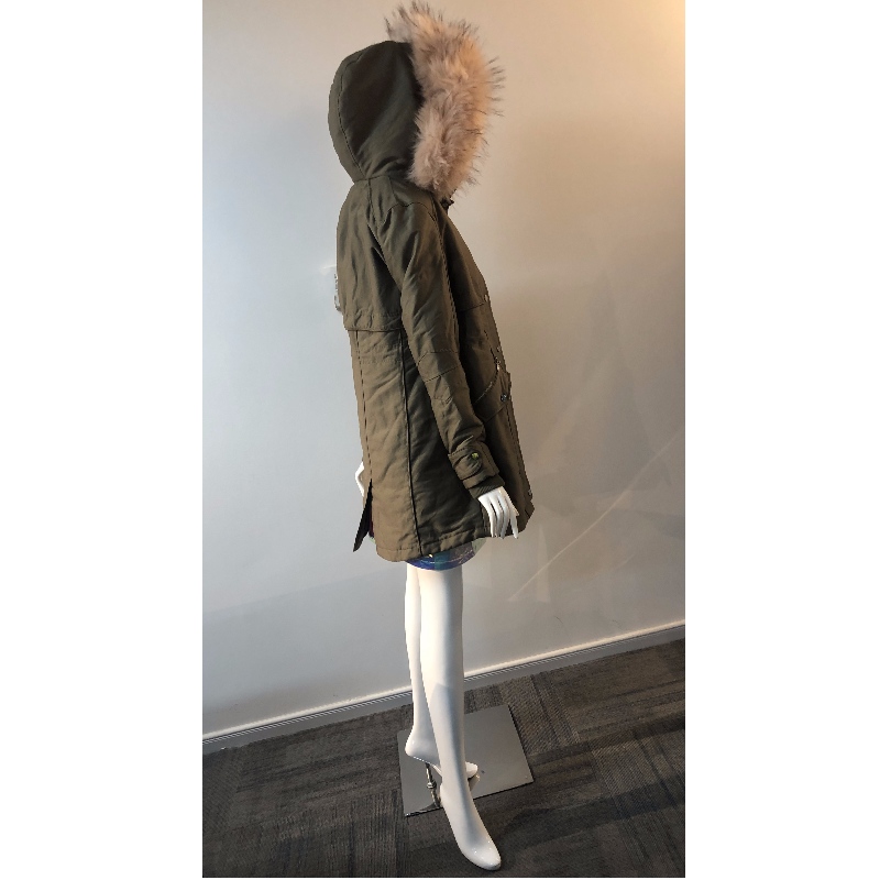 Дамское пальто с капюшоном цвета хаки RLWPC0074