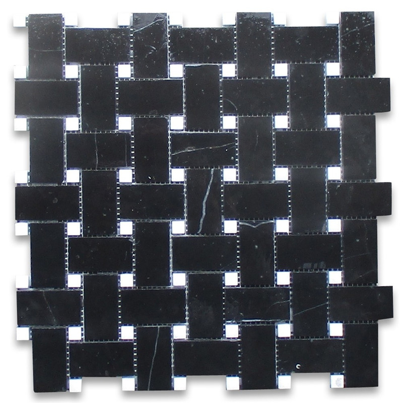 Полированная мозаика Nero Marquina из мраморной чешуи веерообразной мозаики, полированная