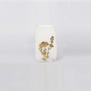 Квадратные белые с золотом деколированные стеклянные аксессуары для ванной комнаты с держателем зубной щетки