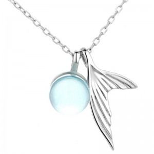 Кулон с русалкой из драгоценных камней, океан, синий, серебро 925 пробы