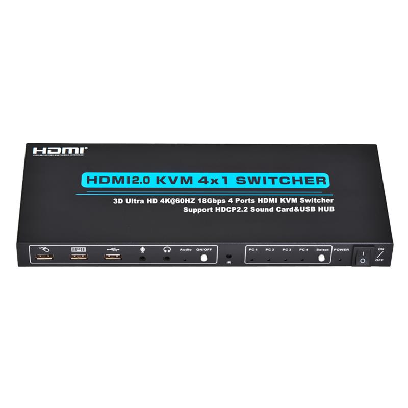 V2.0 HDMI KVM Переключатель 4x1 Поддержка Ultra HD 4Kx2K при 60 Гц HDCP2.2 Звуковая карта 18 Гбит / с и USB-концентратор