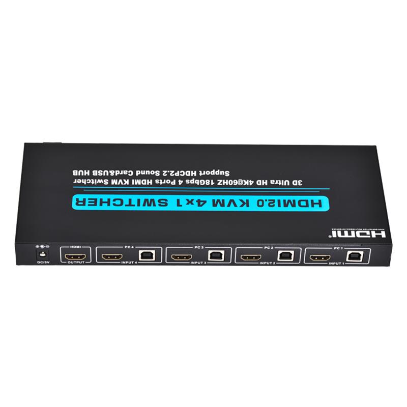 V2.0 HDMI KVM Переключатель 4x1 Поддержка Ultra HD 4Kx2K при 60 Гц HDCP2.2 Звуковая карта 18 Гбит / с и USB-концентратор
