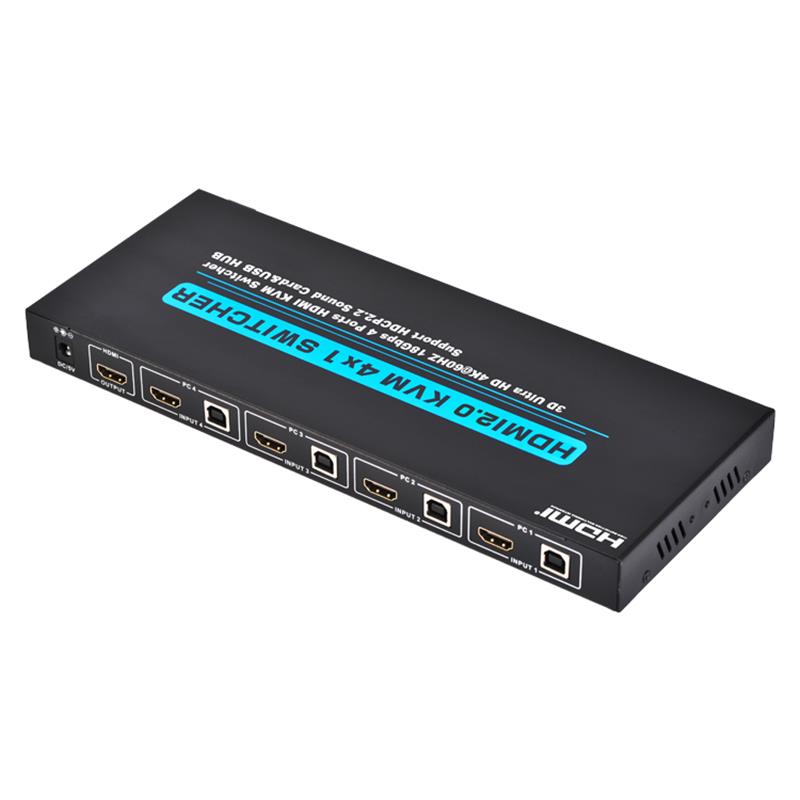 V2.0 HDMI KVM Переключатель 4x1 Поддержка Ultra HD 4Kx2K при 60 Гц HDCP2.2 Звуковая карта 18 Гбит / с и USB-концентратор