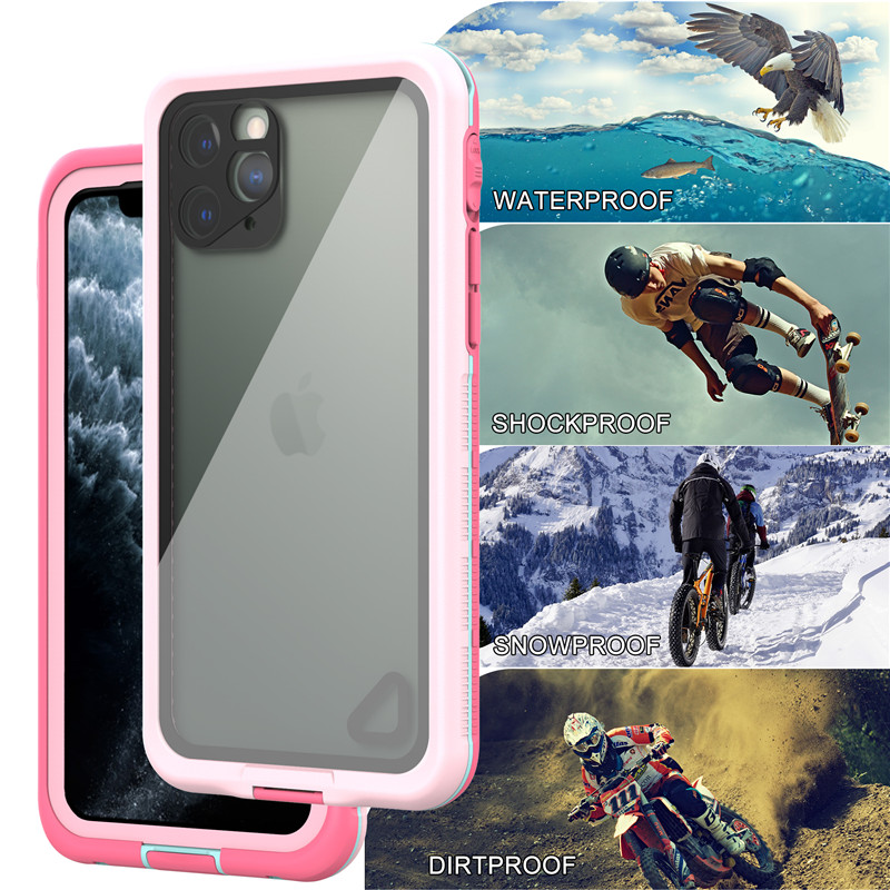 Iphone 11 pro влагозащищенный чехол wterproof для телефона, лучший водонепроницаемый чехол для iphone 11 pro (розовый) с прозрачной задней крышкой