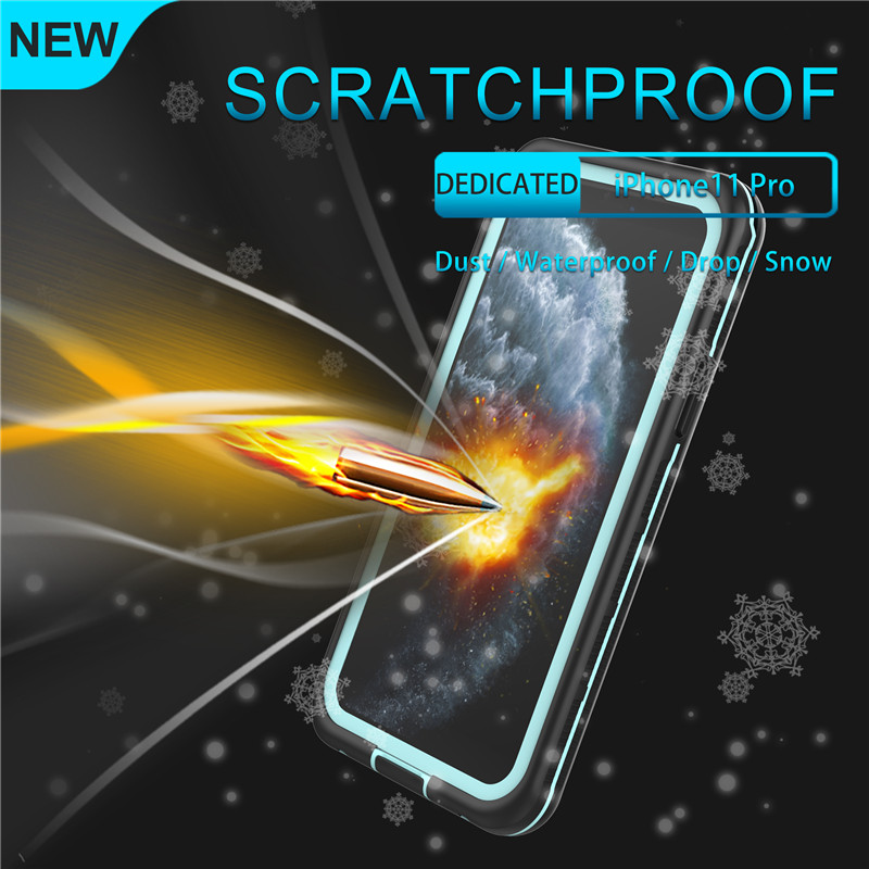 Водонепроницаемый сотовый чехол iphone 11 pro водонепроницаемый непромокаемый водонепроницаемый iphone 11 pro (синий) с прозрачной задней ...