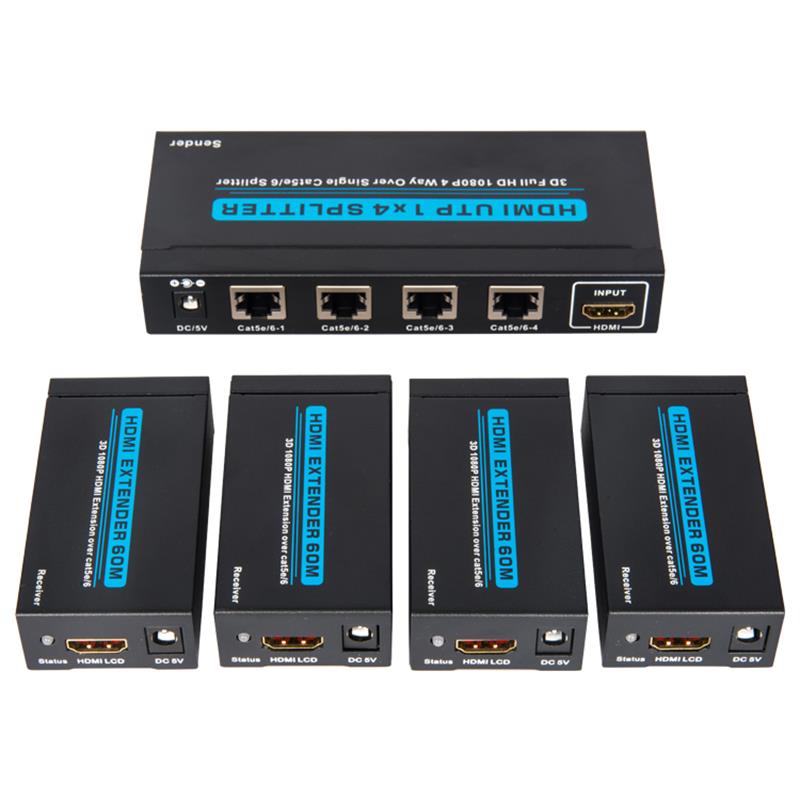 4 порта HDMI UTP 1x4 Splitter на один Cat5e / 6 с 4 приемниками до 60 м