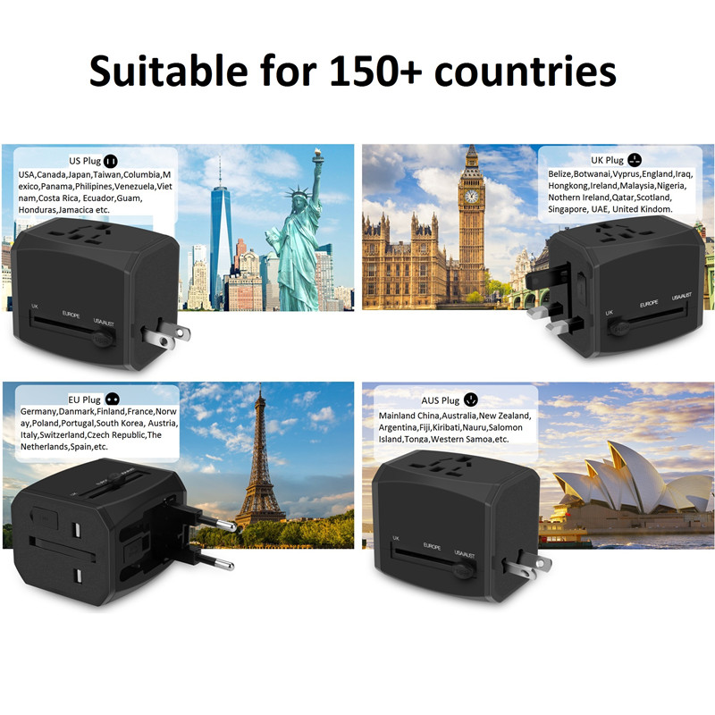 RRTRAVEL новый пользовательский универсальный адаптер для путешествий smart world с USB-разъемом для быстрой зарядки для Европы, Великобритании, США, Австралии
