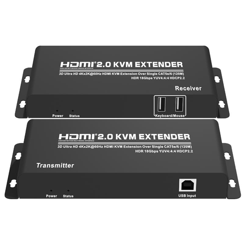 HDMI 2.0 KVM Extender 120 м над одиночной поддержкой CAT5e / 6 Ultra HD 4Kx2K при 60 Гц HDCP2.2