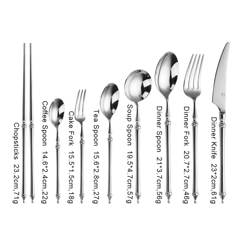 набор столовых приборов с длинной ручкой высокого качества, набор столовых приборов из серебра с палочками для еды