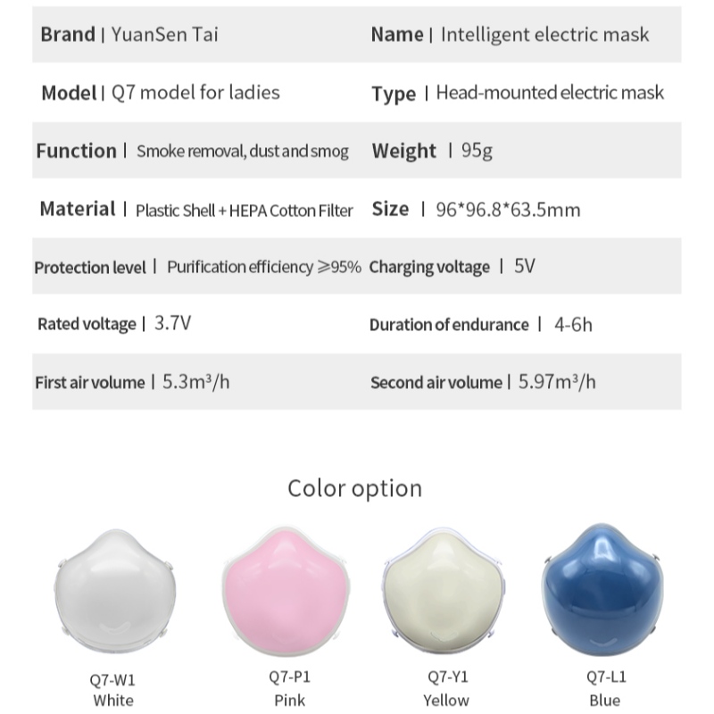 Q7 умный электрический kn95 маска для взрослых анти-дымка PM2.5Covid вирусной пыли активированный уголь HEPA фильтр