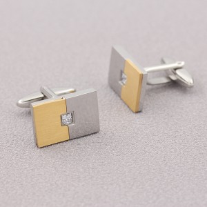 Двухцветные запонки из 18-каратного золота с гравировкой из нержавеющей стали с фианитом