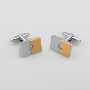 Двухцветные запонки из 18-каратного золота с гравировкой из нержавеющей стали с фианитом