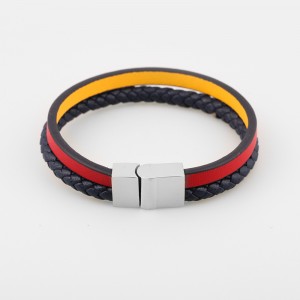 Модные кожаные украшения Браслет из натуральной кожи Мути-слойный плетеный кожаный браслет из нержавеющей стали