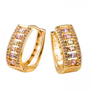 Серьги Dongdaemun, женские популярные серьги темперамента, медный инкрустированный циркон и гальванические золотые французские серь...