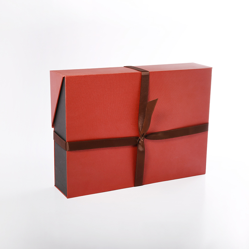 Пользовательская элегантная роскошная квадратная красная магнитная бумага двойной слой открытый подарок упаковки с лентой