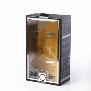 Печать Pet Window Автомобильное зарядное устройство USB Кабельная коробка Роскошные Черные USB Упаковочные коробки