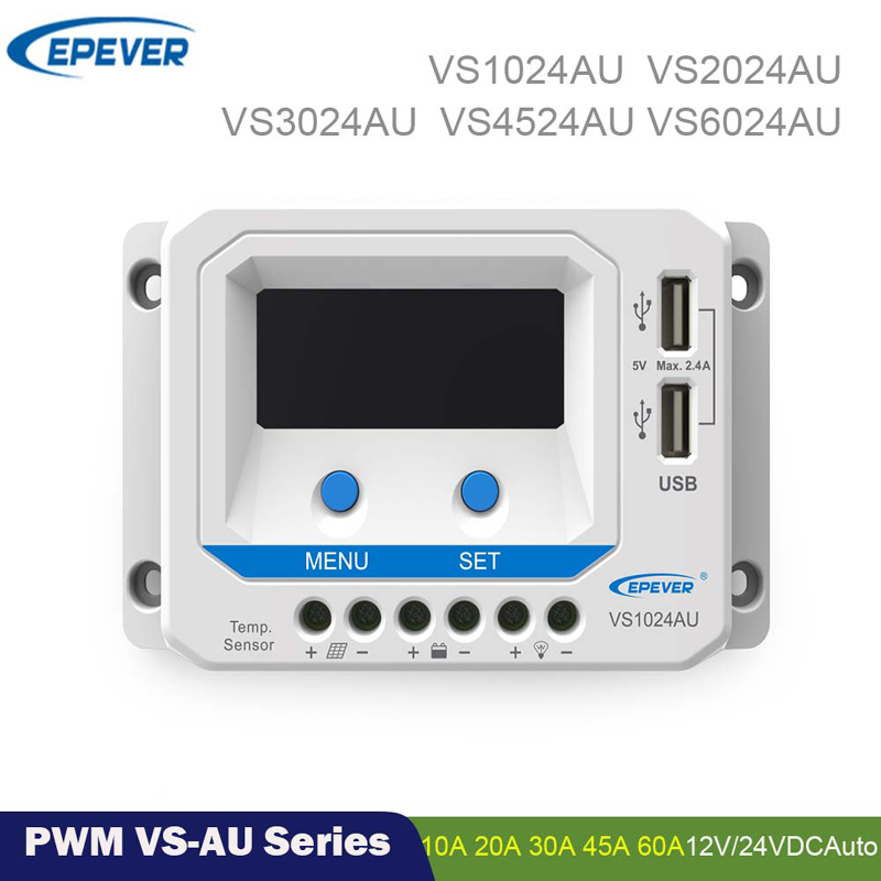 Egever PWM 60A45A30A20A10A Контроллер солнечного зарядного устройства 12V 24V Auto Backlight ЖК-регулятор панели солнечной панели Dual USB ViewStar-AU